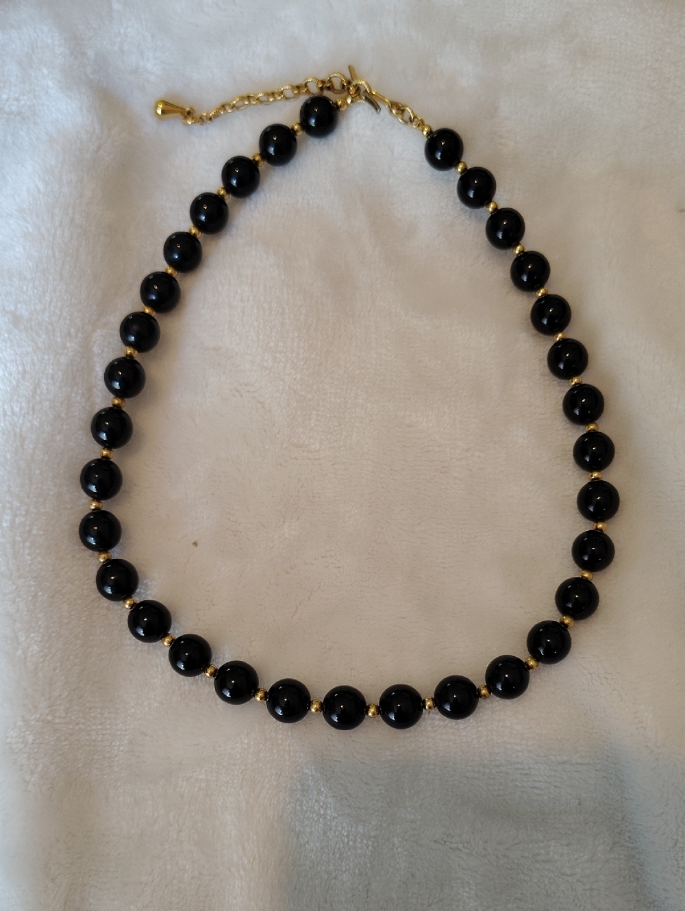 Classic Black Beaded Necklace with Gold Accents